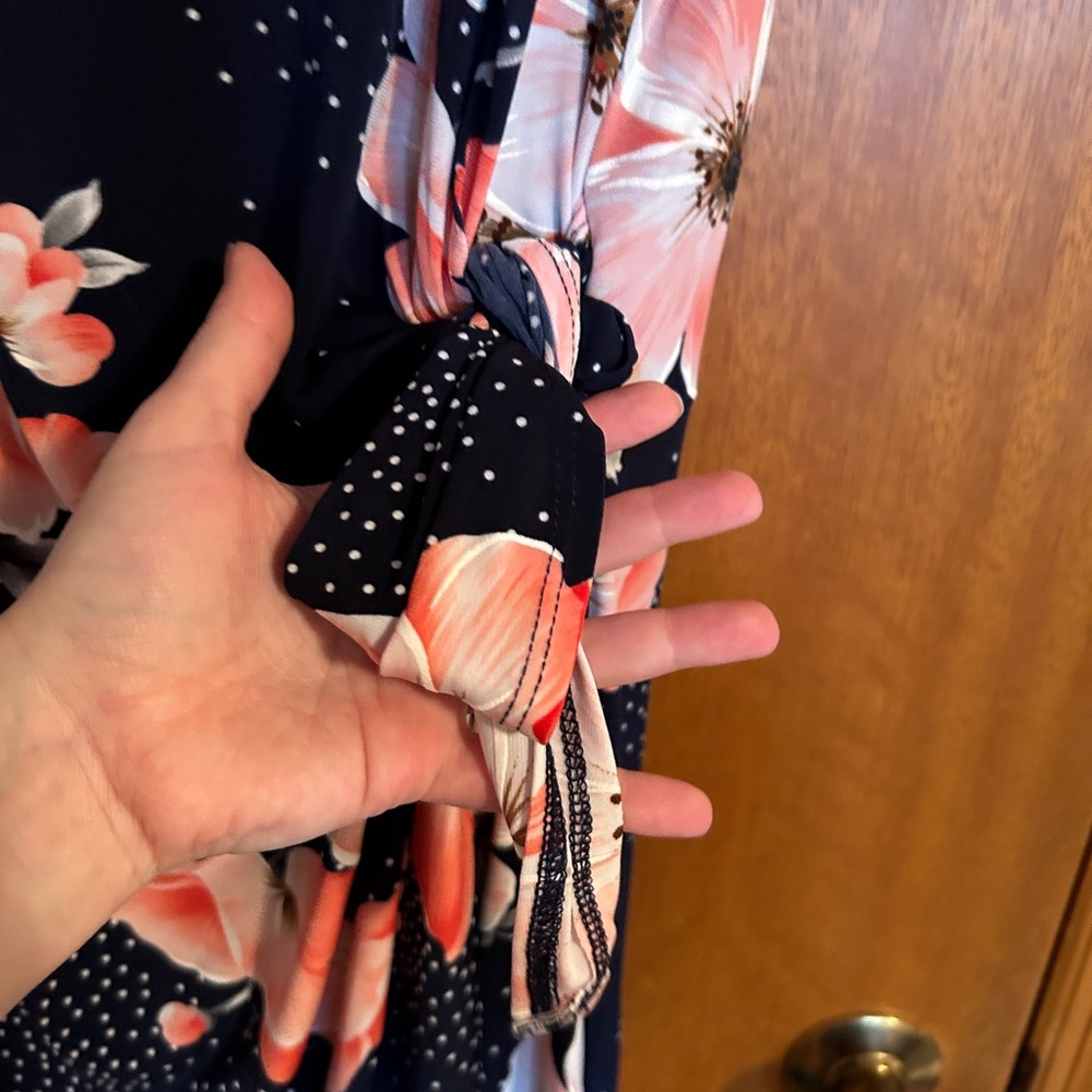 Navy Floral Sheath Dress with Pink Cherry Blossoms Party Dress - Picture 4 of 8